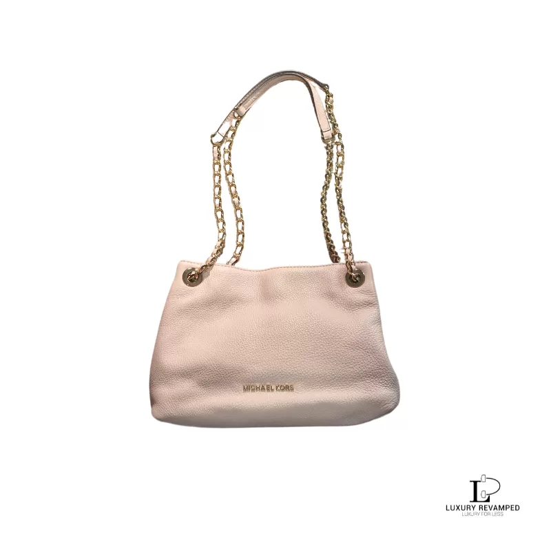 Pre-loved Michael Kors blush pebble leather two-way chain shoulder bag, front view – secondhand designer, NZ