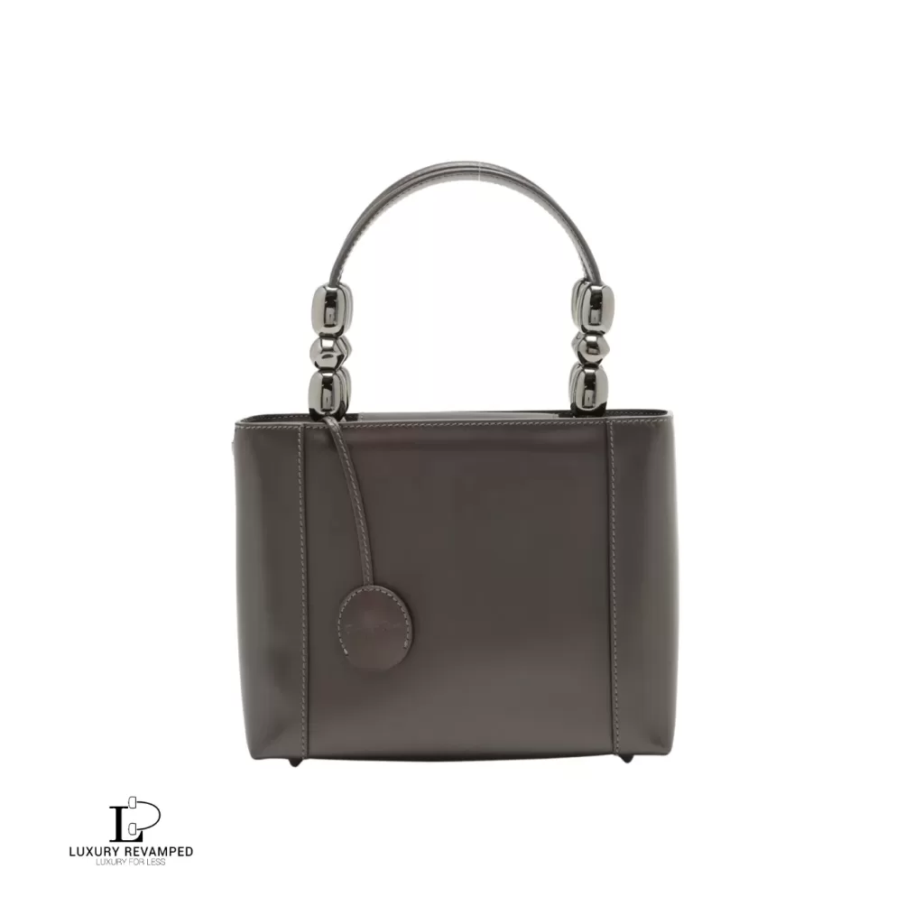 Pre-loved Christian Dior Maris Pearl greyish brown smooth leather handbag, front view – secondhand designer, NZ
