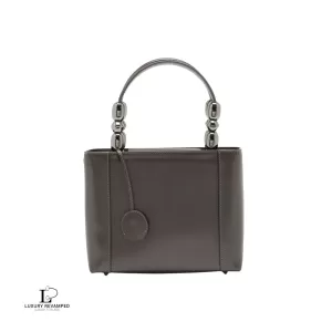 Pre-loved Christian Dior Maris Pearl greyish brown smooth leather handbag, front view – secondhand designer, NZ