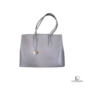 Pre-loved Furla greyish brown leather career handbag, front view – secondhand designer, NZ