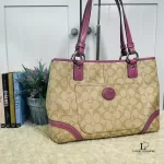 Coach Signature lavender and light brown monogram PVC shoulder bag, view 2