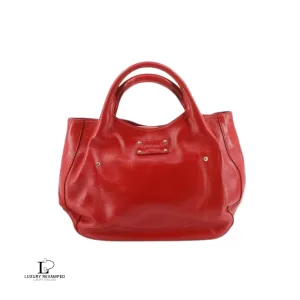 Pre-loved Kate Spade red patent leather enamel handbag, front view – secondhand designer, NZ
