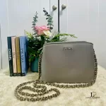 Furla grey Saffiano leather chain crossbody bag, view 2