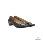 Pre-loved Salvatore Ferragamo Runway black calf leather 1cm pumps, size US 6.5, front view – secondhand designer, NZ