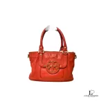 Pre-loved Tory Burch dark orange leather two-way handbag, front view – secondhand designer, NZ