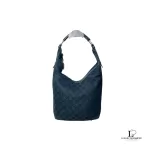 Pre-loved Gucci GG monogram black leather and fabric Jackie-type hobo bag, front view – secondhand designer, NZ