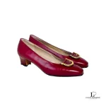 Pre-loved Salvatore Ferragamo maroon leather court shoes, size US 6, front view – secondhand designer, NZ