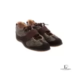 Pre-loved Louis Vuitton Year 04 brown leather and fabric ladies' sneakers, size 37, front view – secondhand designer, NZ