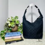 Gucci GG monogram black leather and fabric Jackie-type hobo bag, view 2