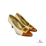 Yves Saint Laurent beige and tan two-tone leather heeled pumps, size 35.5, view 2