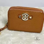 Tory Burch tan leather full zip compact card wallet, view 2
