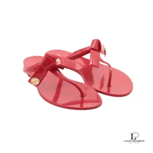 Pre-loved Louis Vuitton Sea Star line red rubber flat sandals, size 35, front view – secondhand designer, NZ