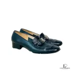 Pre-loved Salvatore Ferragamo black calf leather loafers, size US 4.5, front view – secondhand designer, NZ