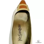 Yves Saint Laurent beige and tan two-tone leather heeled pumps, size 35.5, view 10