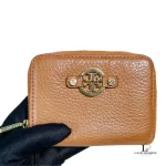 Tory Burch tan leather full zip compact card wallet, view 5