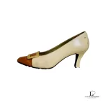 Yves Saint Laurent beige and tan two-tone leather heeled pumps, size 35.5, view 6