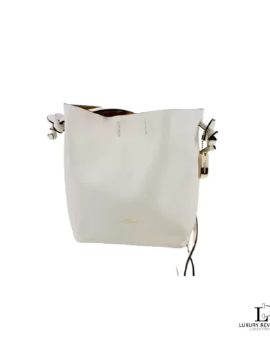 Pre-loved Coach off white cross-grained leather bucket-type shoulder bag, front view – secondhand designer, NZ