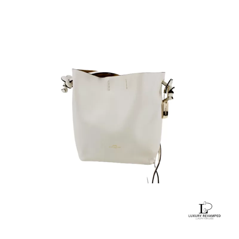 Pre-loved Coach off white cross-grained leather bucket-type shoulder bag, front view – secondhand designer, NZ
