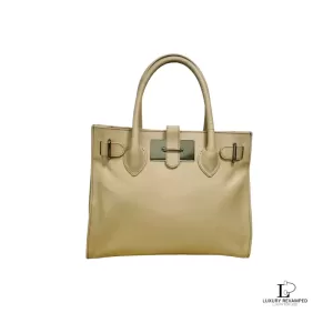 Pre-loved Furla beige and nude soft leather petite satchel bag, front view – secondhand designer, NZ