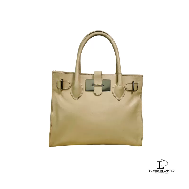 Pre-loved Furla beige and nude soft leather petite satchel bag, front view – secondhand designer, NZ