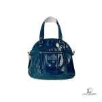Pre-loved Coach Poppy blue green patent leather two-way handbag, front view – secondhand designer, NZ