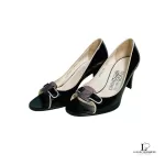 Salvatore Ferragamo black patent leather open-toe heels, size US 5.5, view 2