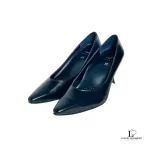 Wacoal black leather low-heeled pumps, size US 5, new without tag, view 2