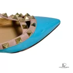 Valentino Garavani Rockstud sky blue patent leather pointed-toe flats, size 37.5, view 16