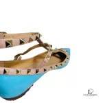 Valentino Garavani Rockstud sky blue patent leather pointed-toe flats, size 37.5, view 2