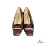 Yves Saint Laurent mahogany brown leather low-heel pumps, size 35.5, view 3