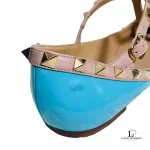 Valentino Garavani Rockstud sky blue patent leather pointed-toe flats, size 37.5, view 4