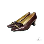 Yves Saint Laurent mahogany brown leather low-heel pumps, size 35.5, view 2