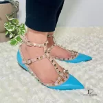 Valentino Garavani Rockstud sky blue patent leather pointed-toe flats, size 37.5, view 18