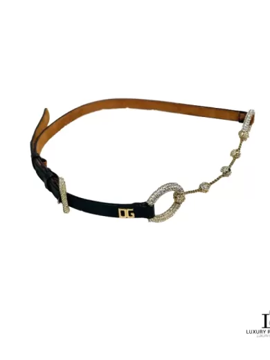 Pre-loved Dolce & Gabbana leopard print Swarovski crystal dress belt, size 80, front view – secondhand designer, NZ