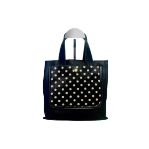 Pre-loved Furla black leather mini handbag with fur details, front view – secondhand designer, NZ