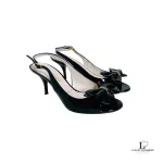 Pre-loved Bruno Magli black patent leather open-toe slingbacks, size 34, front view – secondhand designer, NZ
