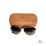Pre-loved Burberry aviator sunglasses with gold frame and brown lenses, front view – secondhand designer, NZ