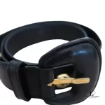 Salvatore Ferragamo black leather belt with gold detail, size 75, view 4