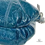 Coach Poppy blue green patent leather two-way handbag, view 8