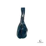 Coach Poppy blue green patent leather two-way handbag, view 6