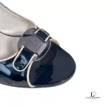 Salvatore Ferragamo black patent leather open-toe heels, size US 5.5, view 5
