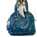 Coach Poppy blue green patent leather two-way handbag, view 23