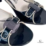 Salvatore Ferragamo black patent leather open-toe heels, size US 5.5, view 7