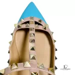 Valentino Garavani Rockstud sky blue patent leather pointed-toe flats, size 37.5, view 11