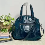 Coach Poppy blue green patent leather two-way handbag, view 2