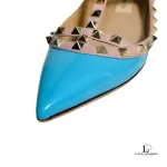 Valentino Garavani Rockstud sky blue patent leather pointed-toe flats, size 37.5, view 15