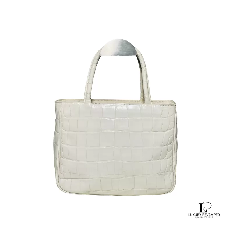 Pre-loved Furla cream moc croc small leather handbag, front view – secondhand designer, NZ
