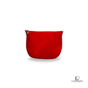 Pre-loved Gucci red suede leather crossbody bag, front view – secondhand designer, NZ