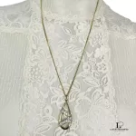 Pierre Cardin gold teardrop necklace with gems, view 2