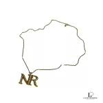 Pre-loved Nina Ricci NR initials gold necklace with gems, front view – secondhand designer, NZ